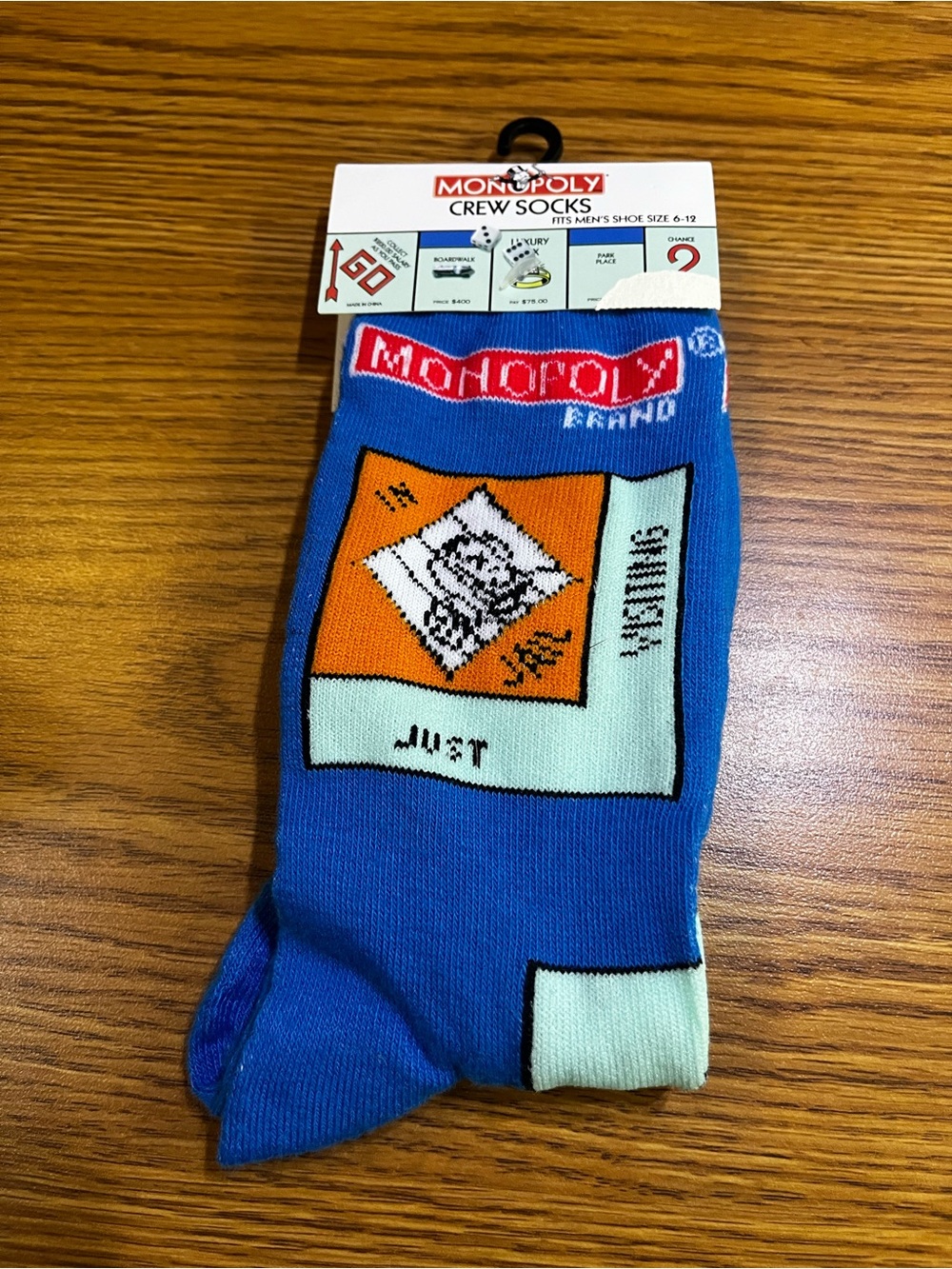 Hasbro Monopoly Blue Crew Socks with Orange & Light Mint Game-Board Design